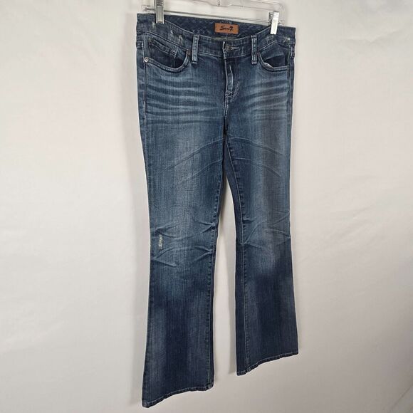Seven7 Jeans Women's 29 Blue Medium Wash Straight Slight Distressed - Picture 16 of 16